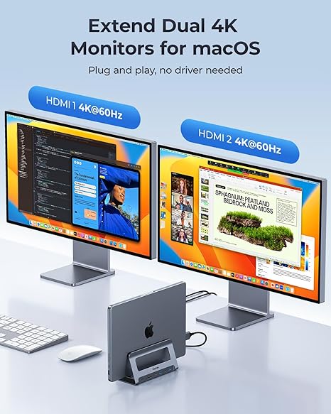 RayCue USB C Docking Station Dual Monitor for MacBook Pro/Air