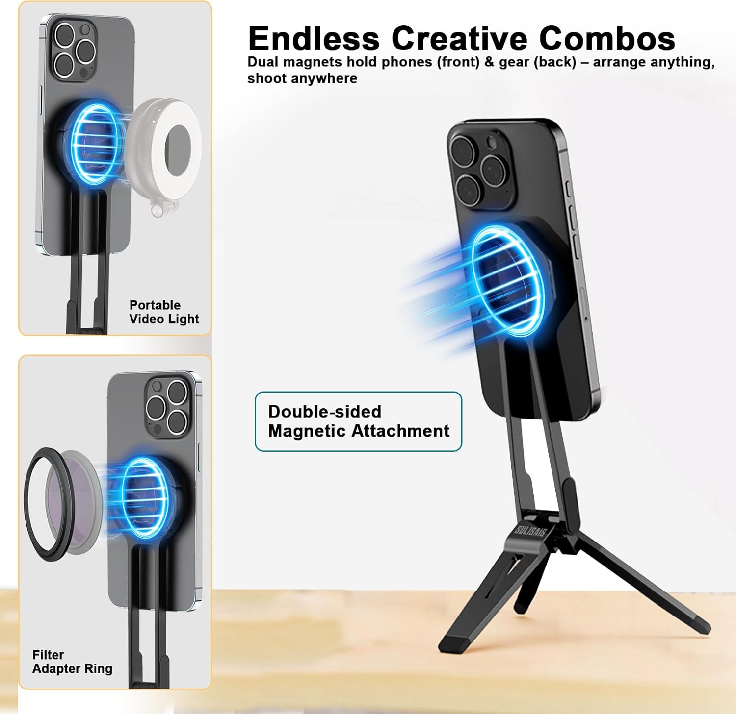 Foldable Magnetic Phone Tripod for iPhone. Mini Tripod Pocket Cell Phone Stand Smartphone Desk Stand. Portable Magnetic Phone Stand with iPhone 16 15 14 13 12