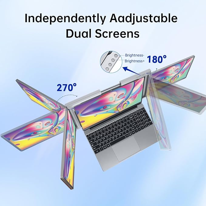 Dual Portable Monitor for Laptop, 1 Cable for 2 Displays for 13.3”-17” Laptops Mac/Windows