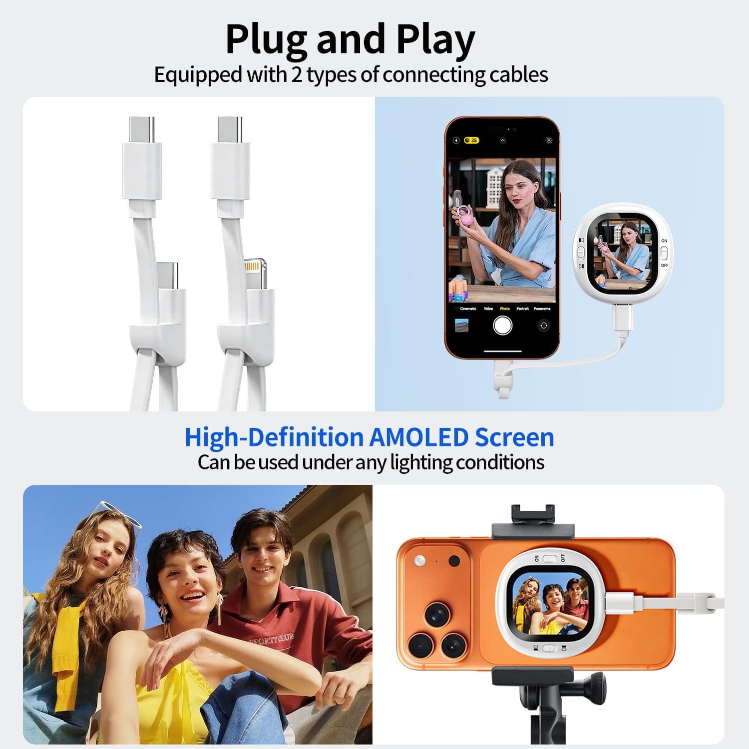 Vlogmate Mini Selfie Monitor Screen for iPhone-Back Camera Monitor for Rear Camera Selfies