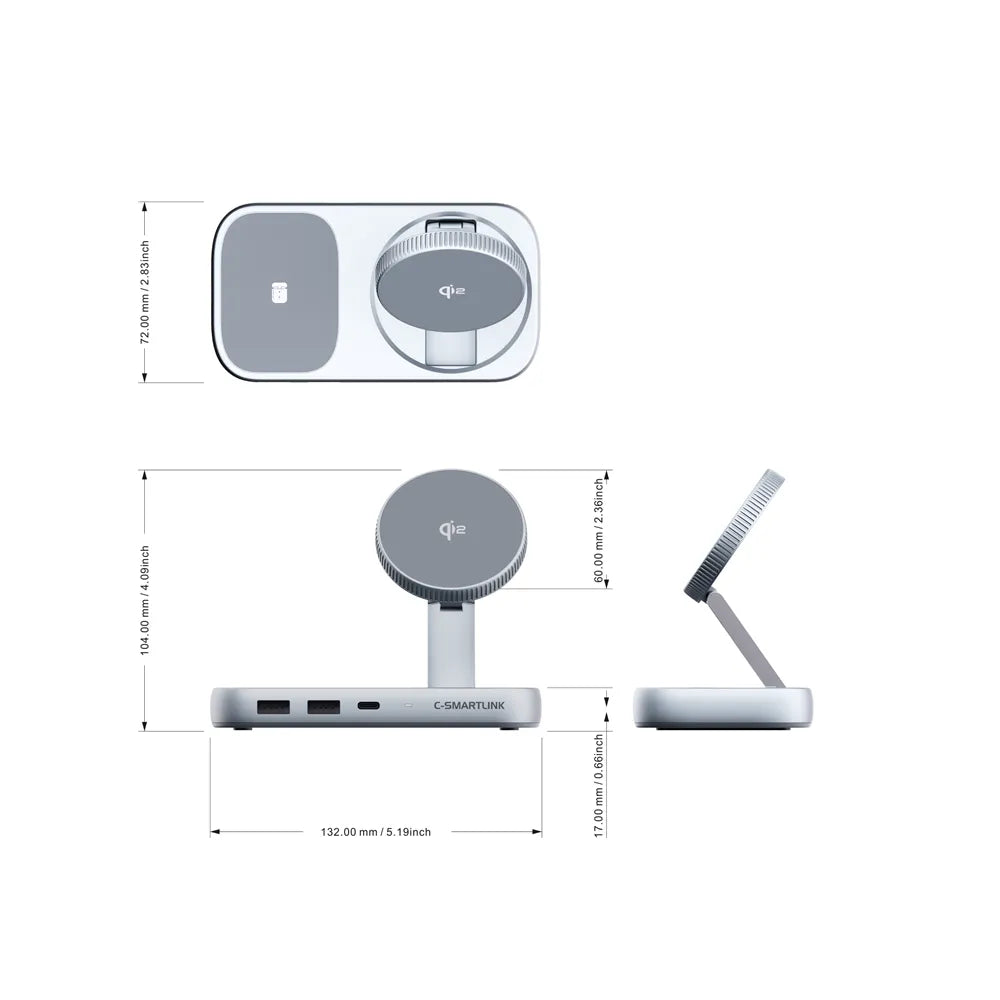 Qi2 3-in-1  Extension Hub Stand and Wireless Charger for iPhone