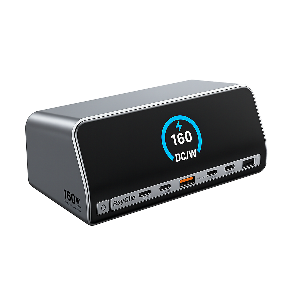 RayCue 160W 13-in-1 USB-C Docking Station | Dual 4K HDMI, 10Gbps USB, Support Windows/MacOS MST, PD Charging, LED Smart Display