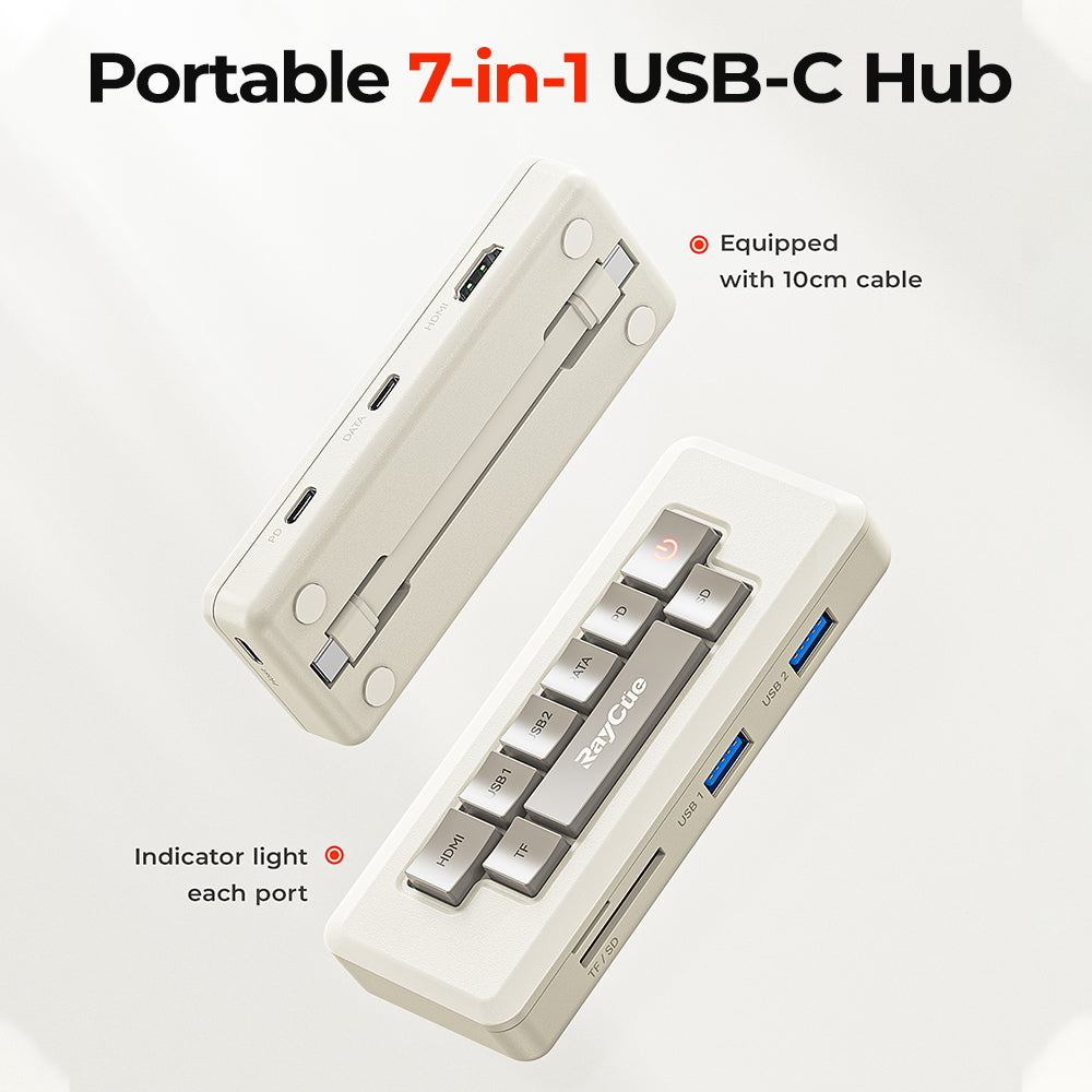 RayCue 128K Poŝo- Portebla Nabo (7-en-1 HDMI 4K60HZ) 