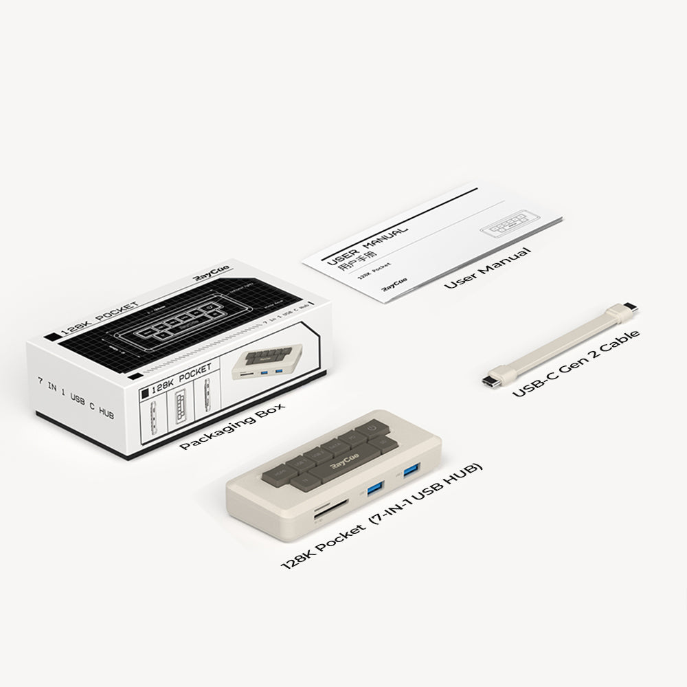 RayCue 128K Poŝo- Portebla Nabo (7-en-1 HDMI 4K60HZ) 