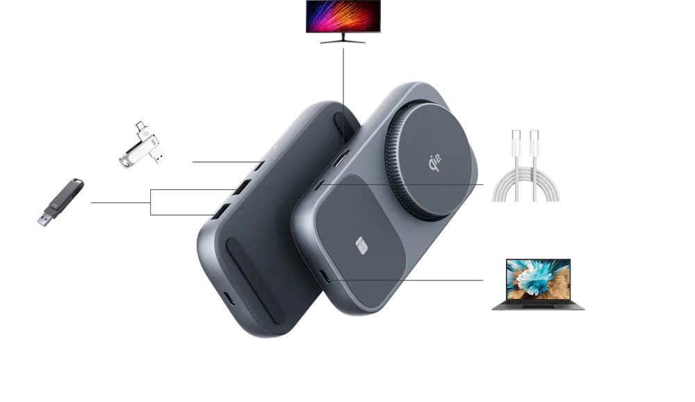 Qi2 3-in-1  Extension Hub Stand and Wireless Charger for iPhone