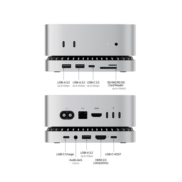 RayCue New M4/2024 Mac Mini Hub & Stand with NVMe/ M.2 SATA SSD Enclos