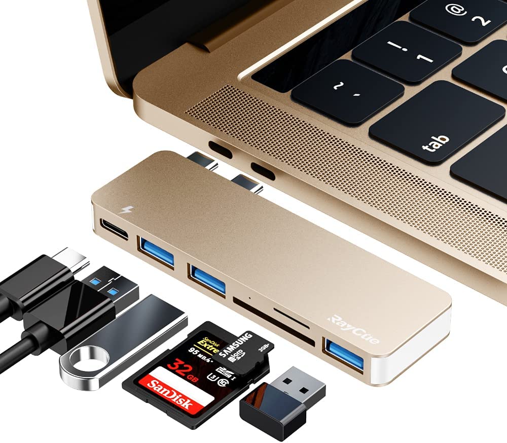 Raycue 6-en-1 USB C Hub-Adaptilo por MacBook Pro/Air 2020 2019 2018 Oro