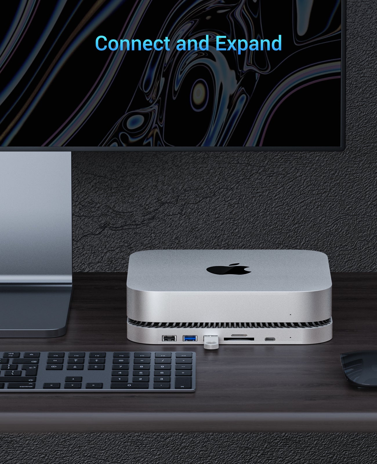 RayCue Type-C Stand & Hub with SSD&HDD Enclosure for Mac Mini/Studio and all USB-C laptops