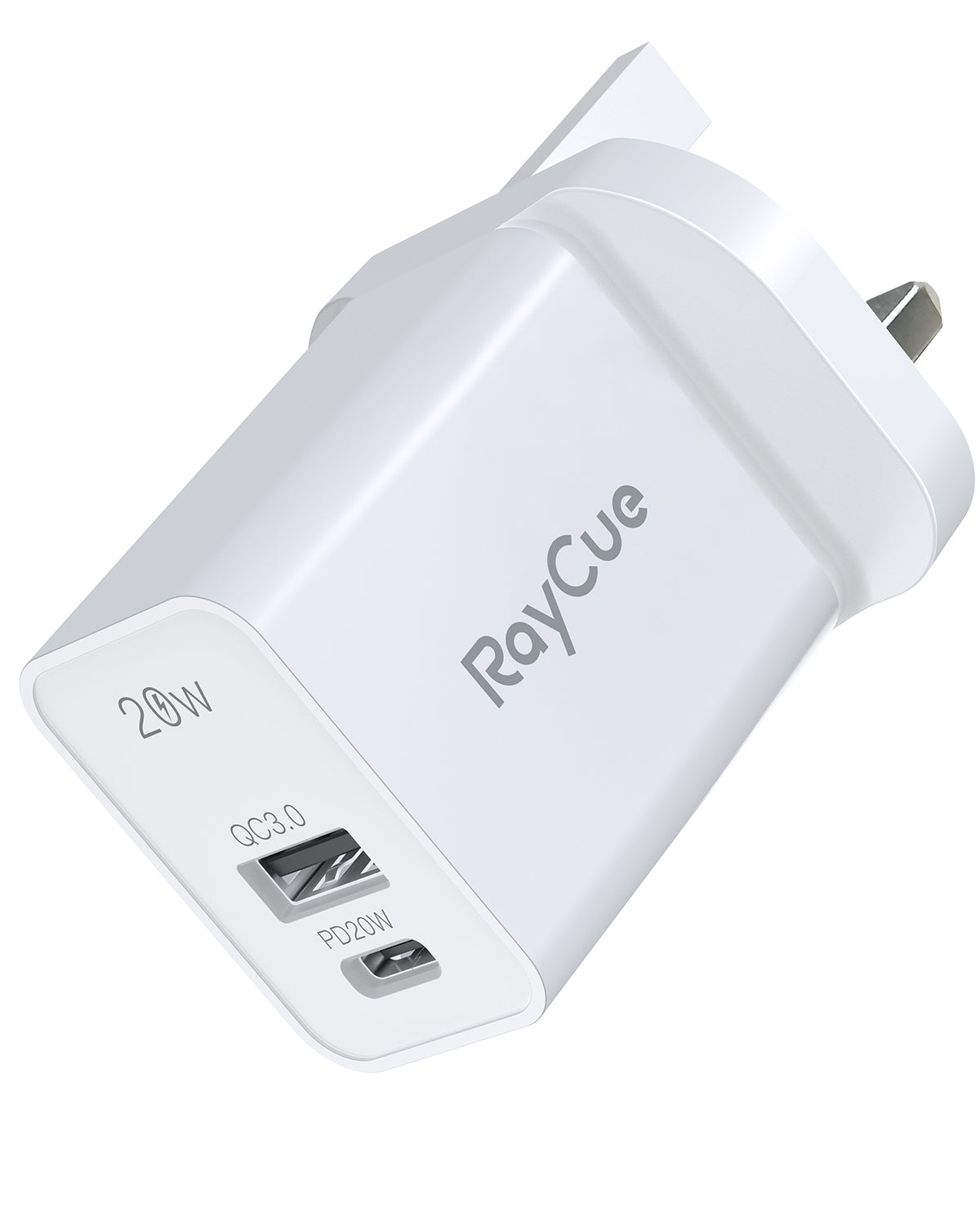 RayCue BlitzCharge Posh 20W 2-Port USB Fast Charger-UK Plug