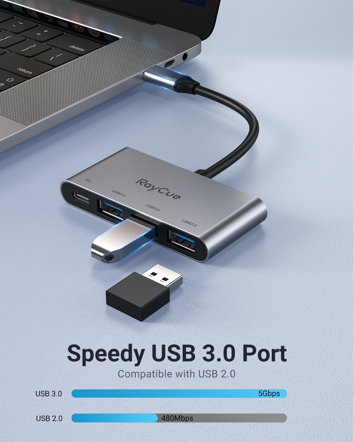 RayCue ExpandPro Ace 4-in-1 USB-C Multimedia Hub Adapter with USB 3.0&PD Port